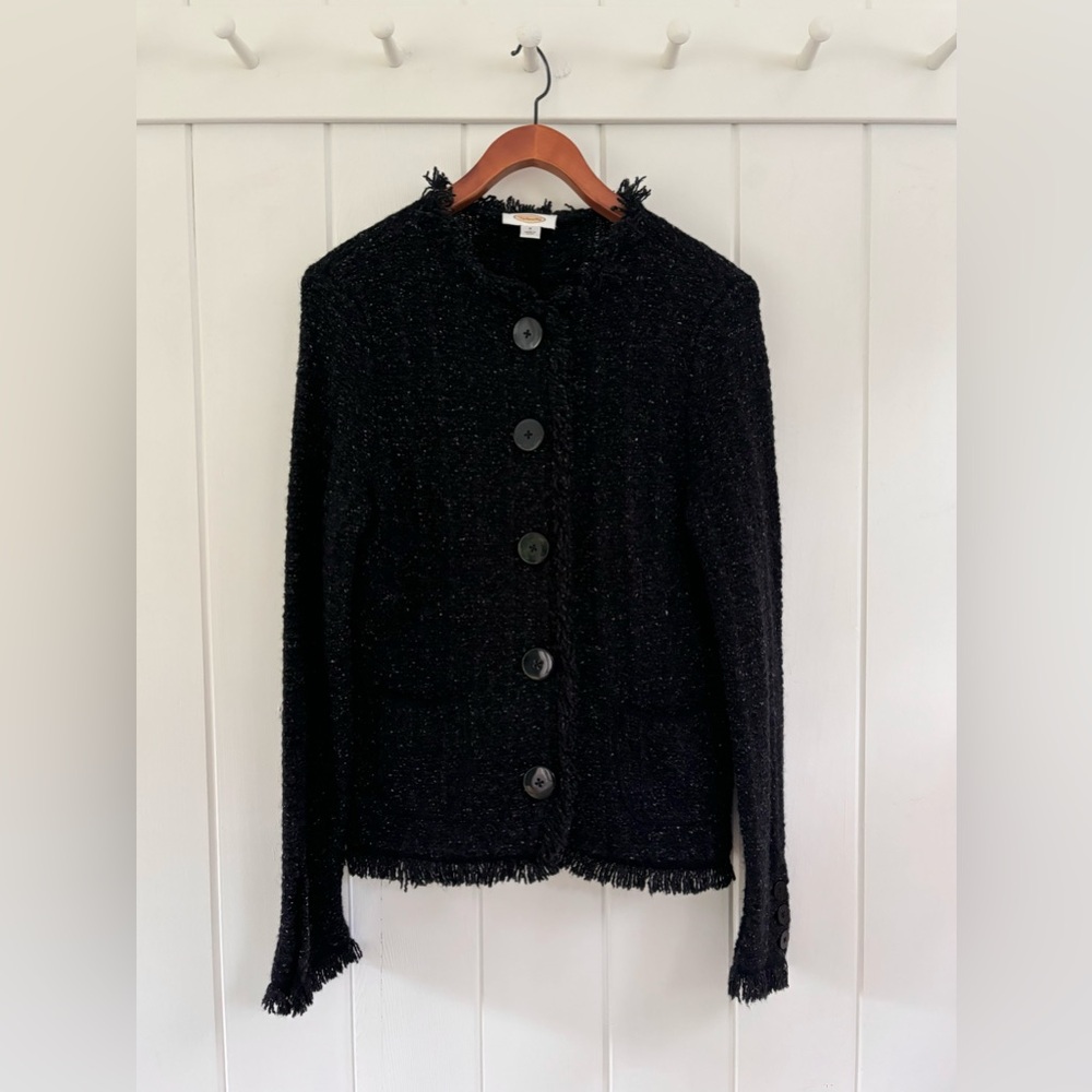 Vintage Talbots Cardigan Wool Alpaca Womens Small Grandmacore Cottagecore Fringe